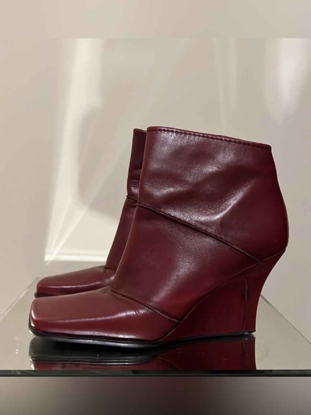 Women's Burgundy Leather Wedge Ankle Boots